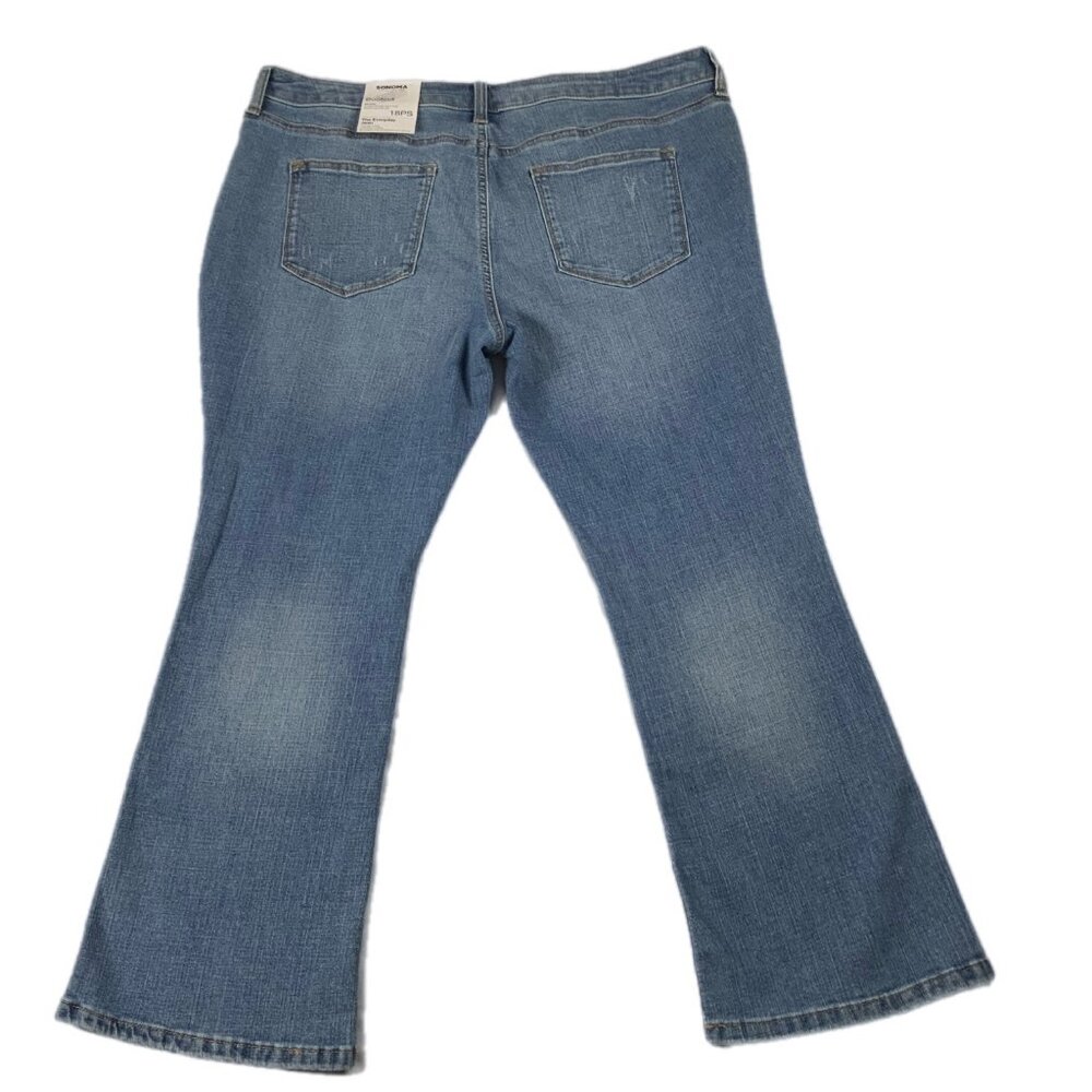 NWT Sonoma Petite Short 18PS Mid Rise Bootcut Jeans Light Wash Distressed 18 - Picture 2 of 16